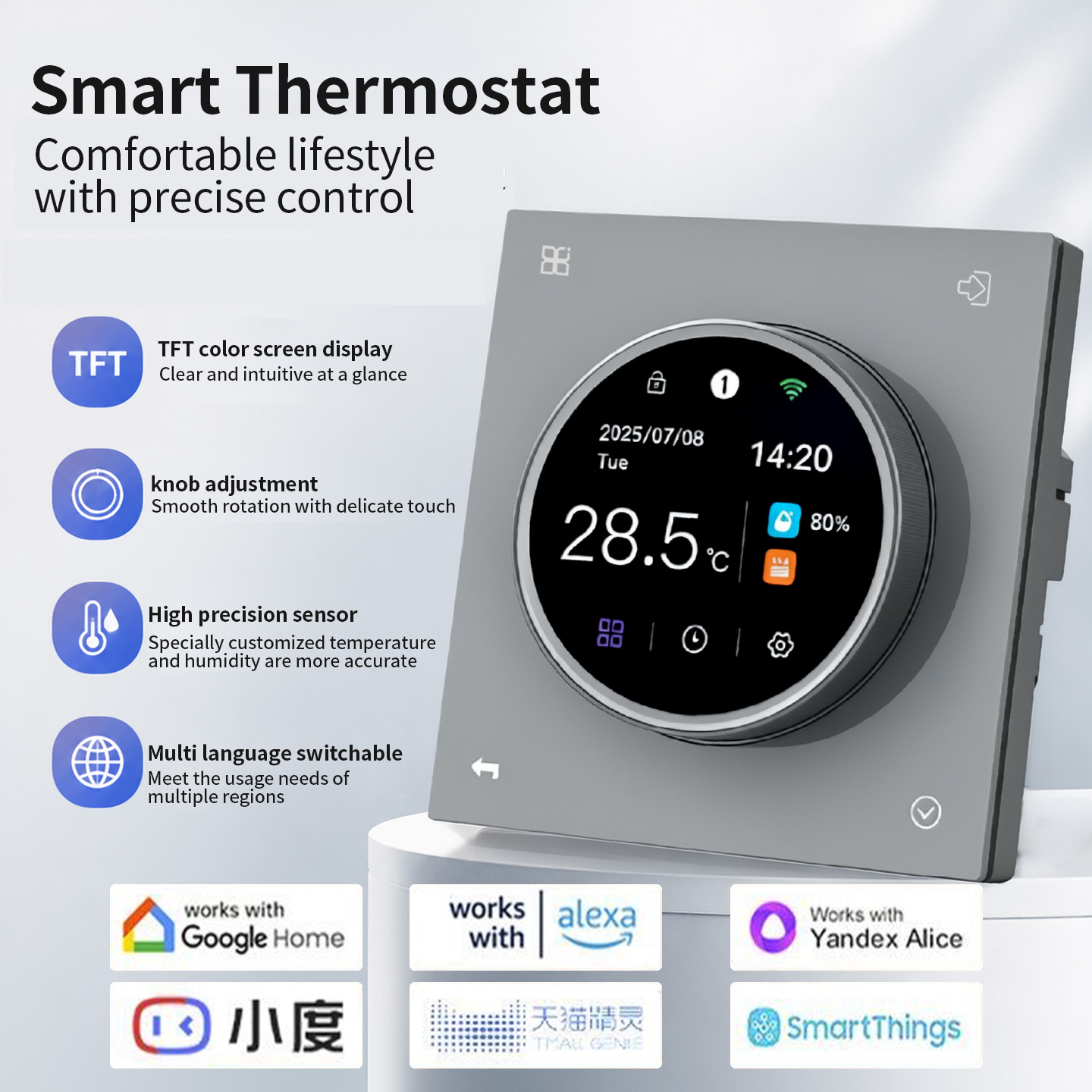 SDM8 warna skrin tombol termostat